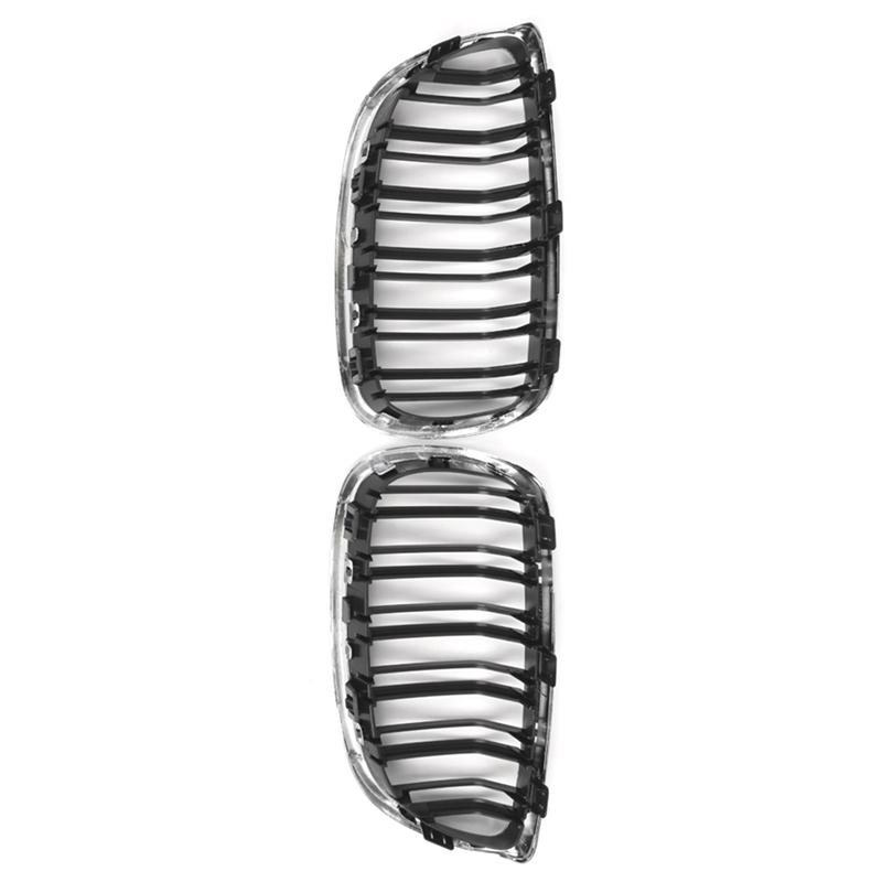 AUTO Dual Slat Grille For BMW 3 Series E92 E93 Coupe 2006-2010 Front Kidney Grill Racing Style Gloss Black+ Chrome 51137157277