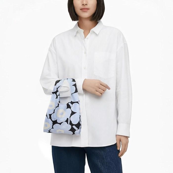 Marimekko Mini Eco Bag Shopping Bag Mini Smart Bag Unikko Light Blue Black Off White 95572 095572 159 23cm x 26cm x 32cm
