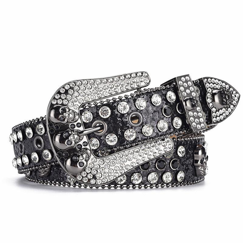 Dark Skull Rhinestone Inlaid Belt High-End Pin Buckle Full Diamond Sequins Hip Hop Decoration Nightclub Belt Women