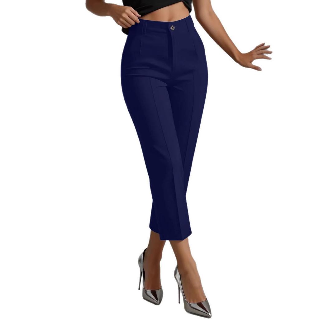 New High-Waisted Slimming Cropped Suit Pants, Business Casual Commuter Trousers for Women, Versatile European & American Style