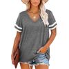 Women's 2026 Summer New V-neck Short-sleeve Color-block T-shirt Loose Casual Top