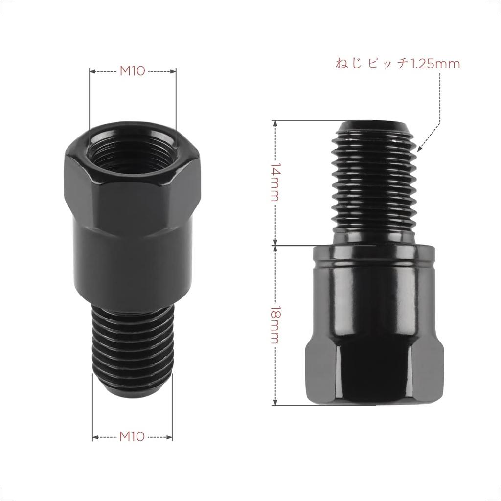 Evermotor 10mm Motorcycle Mirror Conversion Adapter 2 x Positive Screws 1 x Reverse Screw Adapter (3 Pieces) Black