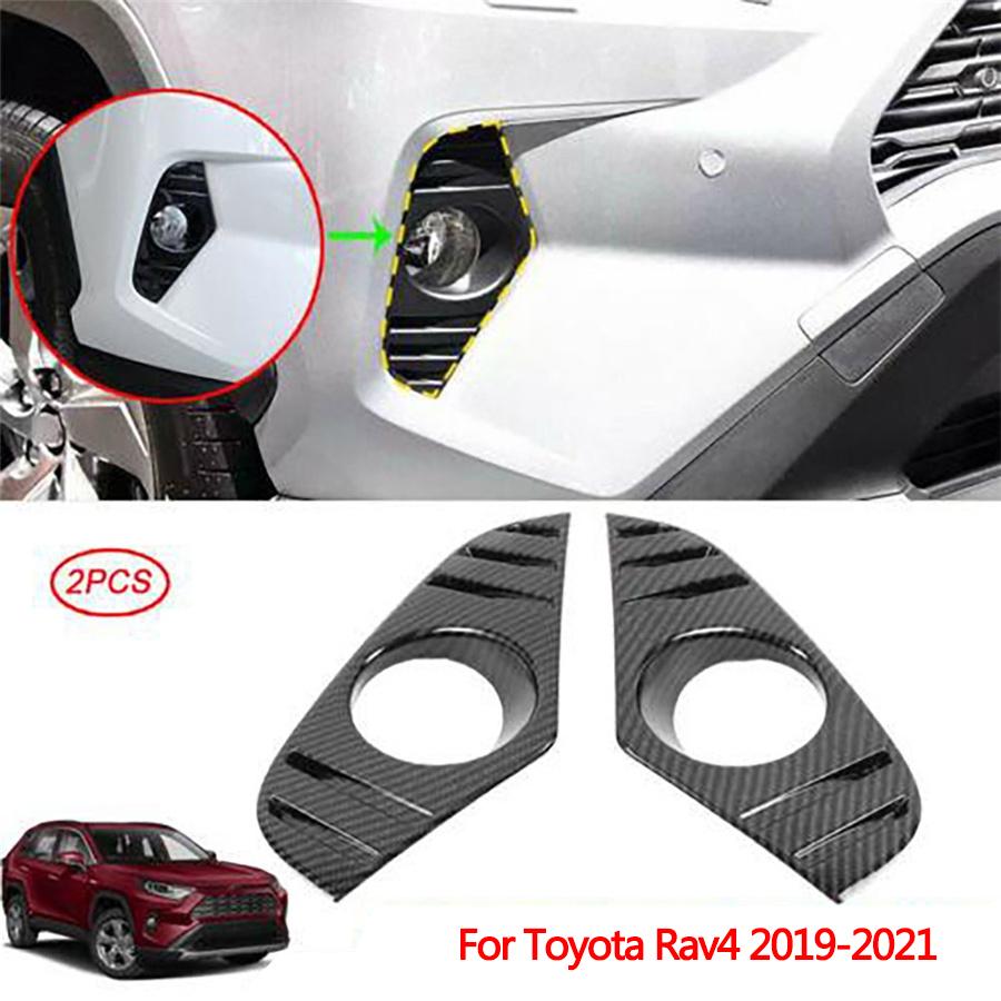 2*Carbon Fiber Color ABS Front Fog Light Lamp Cover Trim Fit For Toyota Rav4 2019-2021