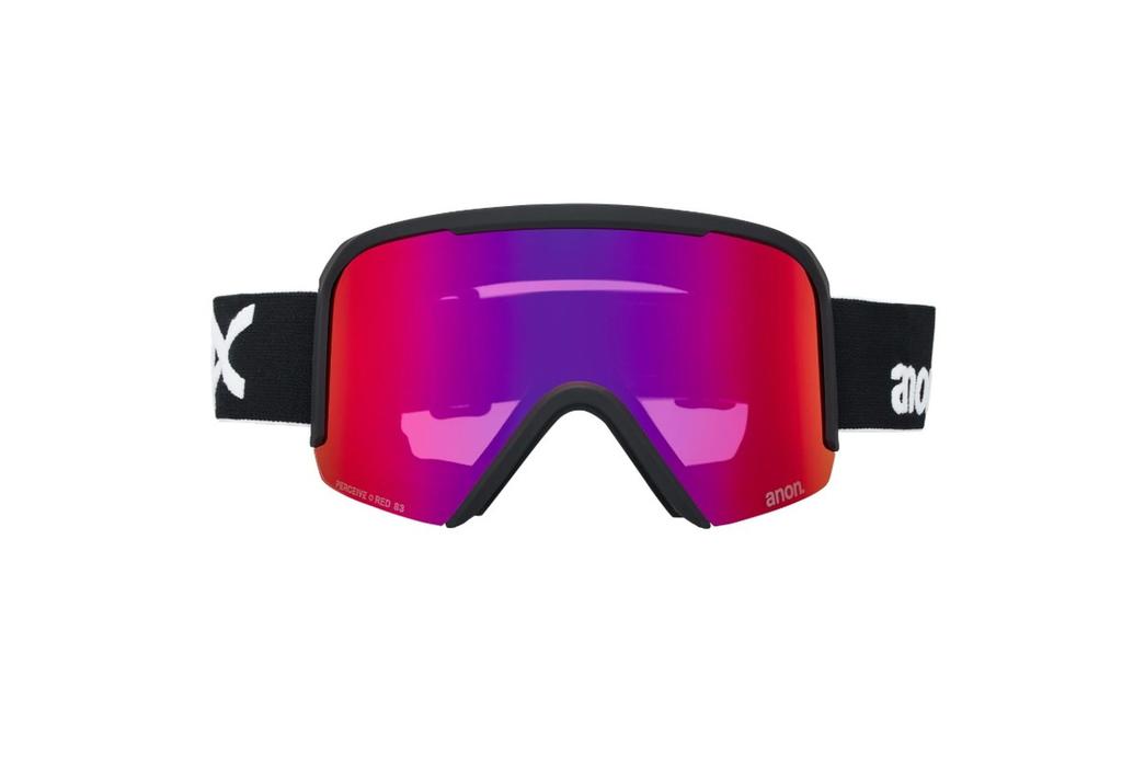 Anon Nesa S Snow Goggles + Bonus Lens + MFI Face Mask (Low Bridge Fit) (Frame: Black, Lens: Perceive Sunny Red, Spare Lens: Cloudy Burst)