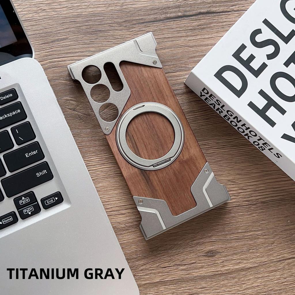 Suitable for Samsung S25ULTRA Mobile Phone Case Mahogany Grain Boundless Armor 16promax Magnetic Suction Bracket To Prevent Falling