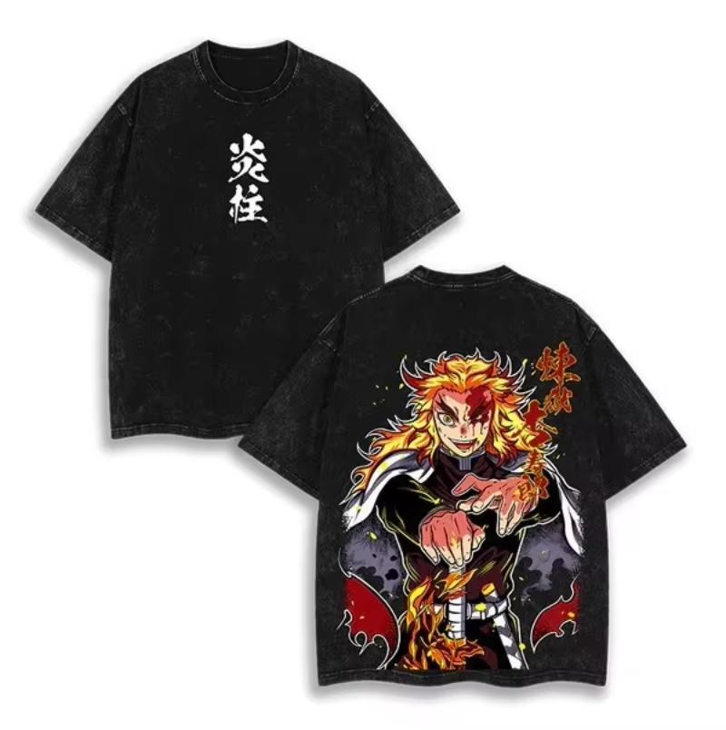 Demon Slayer Anime Man Women  Cotton Short Sleeve Tee Streetwear Vintage Washed Tshirt Casual Tops Summer Yk  New