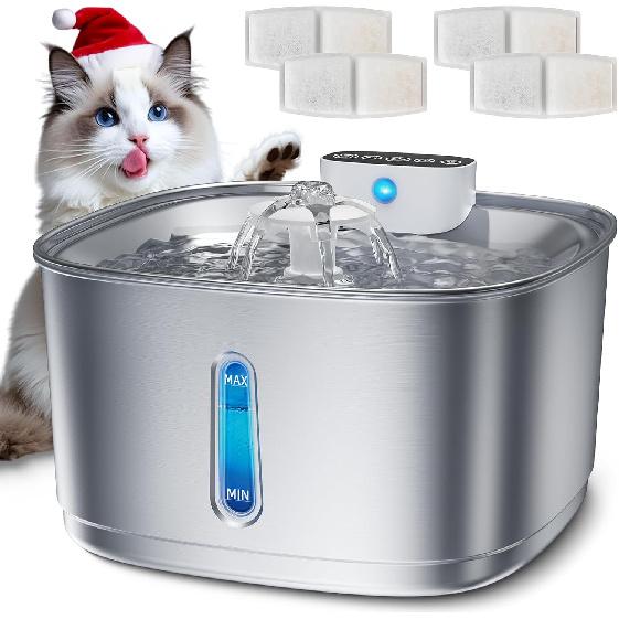 Wireless Cat Water Fountain Battery Operated, 108oz/3.2L Stainless Steel Automatic Pet Water Fountain for Cats & Dogs with Motion Sensor, Ultra Quiet