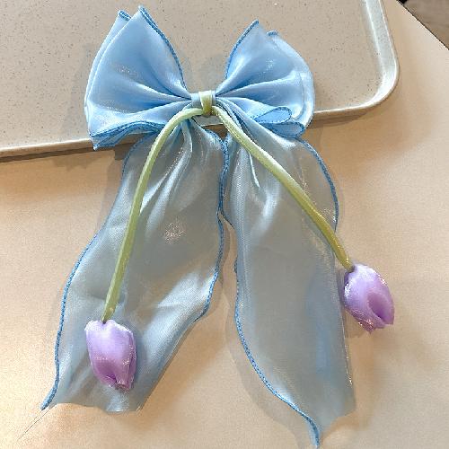 Ethereal Tulip Mermaid Iridescent Bow Hair Claw with Ribbon Tails Sweet Girl Pearlescent Color Fashion Shark Clip for Women