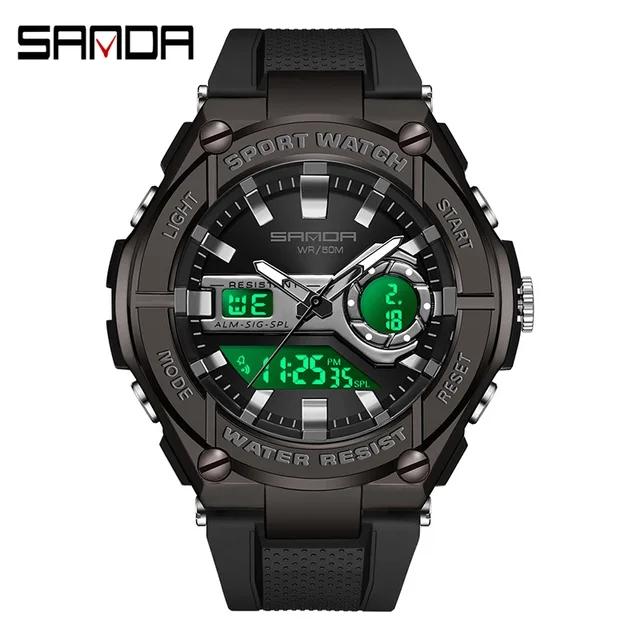 SANDA 3123 Digital Movement Sports Chronograph Watches Relogio Masculino TPU Strap Band Quartz Wrist Watch for Mens