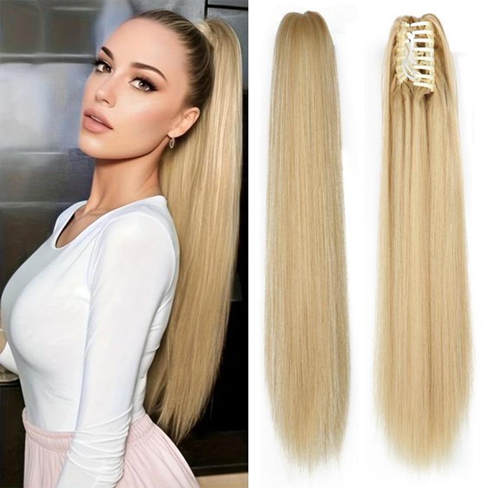 

MISS WIG 22 Inch Synthetic Long Straight Ponytail Extensions Fluffy Natural Claw Clip Ponytail For Women Daily Party Wear 55cm