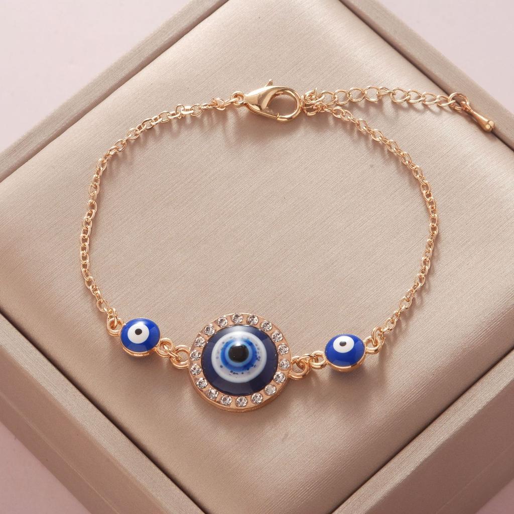 YILUOCD Bohemian Ovaly Blue Evil Eye Bracelet For Women 18k Gold Plating Tree of Life Chain Bracelets New Prayer Jewelry