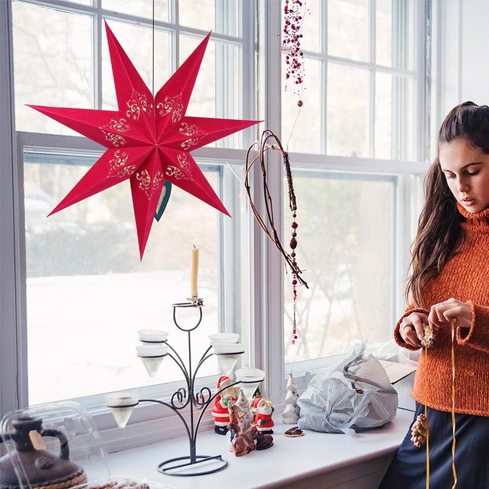 2Pcs Star Paper Lampshade for Holiday Events - Hanging Christmas Lantern, Elegant Ceiling Decoration, Suitable for Wedding Bar