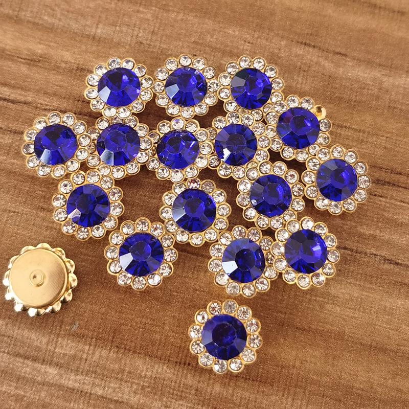 50P 10/12Mm Round  Glass Sewing Stone Glue-On Claw  Gold Base Button Sew On  For Diy Clothes Crafts