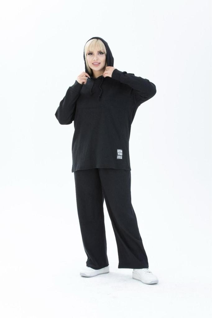 Women's Style Big Size Under-Upper Team Red Wide Pattern Knitted Ribbed Bottom-Top Plus Size Suit