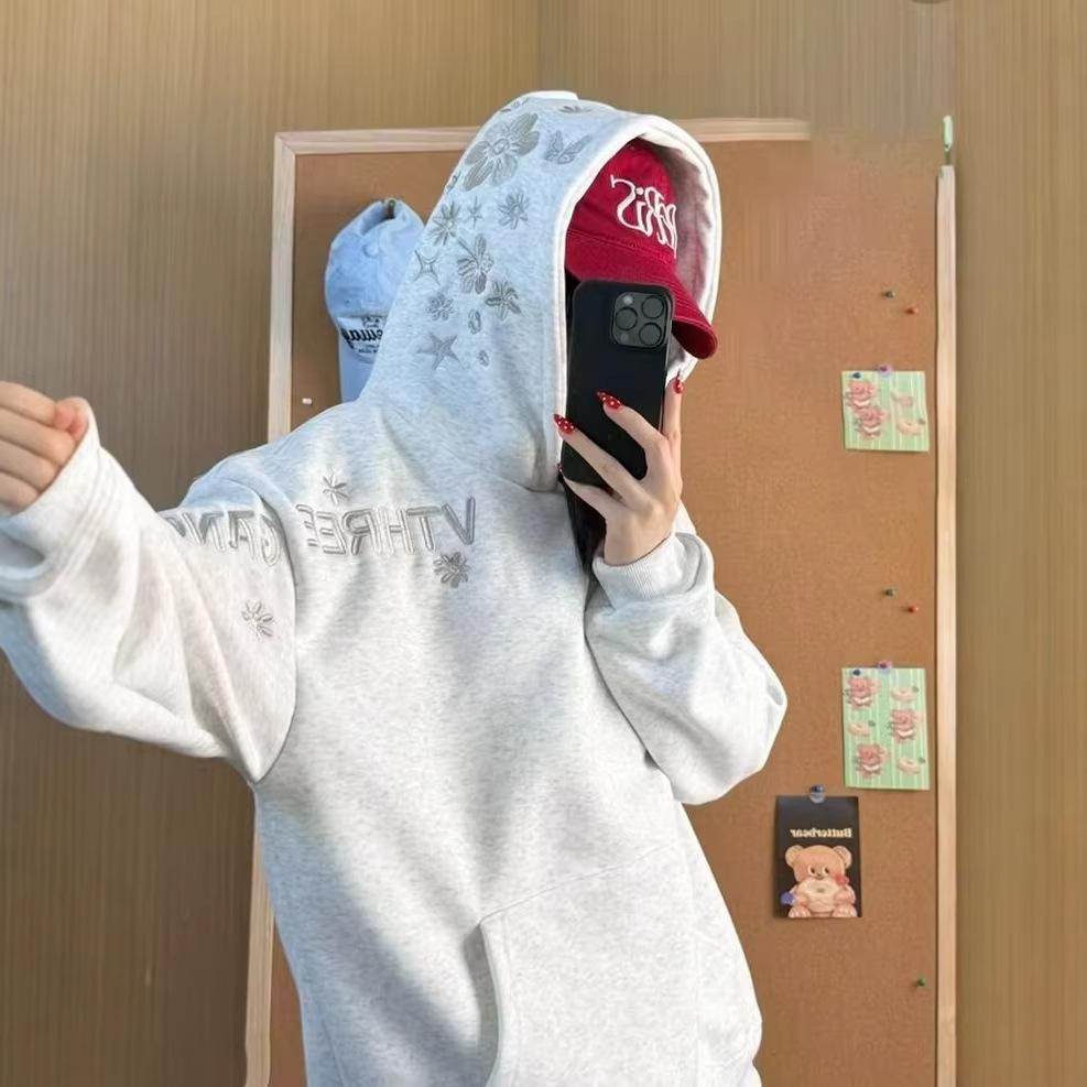 Unisex Kapuzenpullover mit Blumenstickerei - Hochwertige Nischenmode