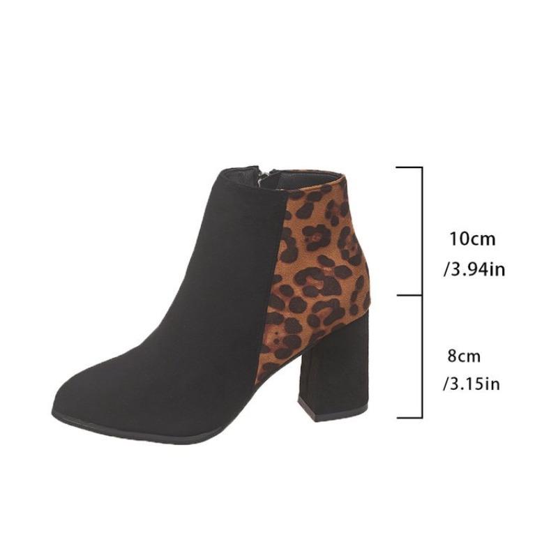Stivaletti da Donna Taglie Forti con Stampa Leopardo, Scarpe Stile Martin con Tacco Basso e Zip Laterale