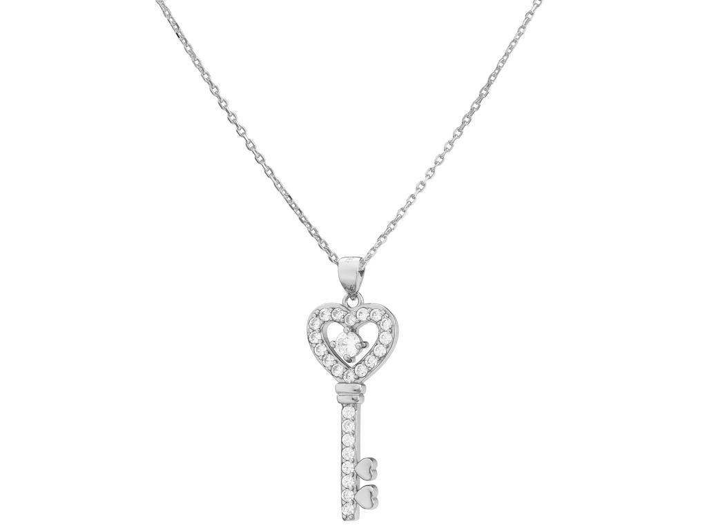 Short Silver Women's Necklace Key With Zirconia Key Choker Silver 35