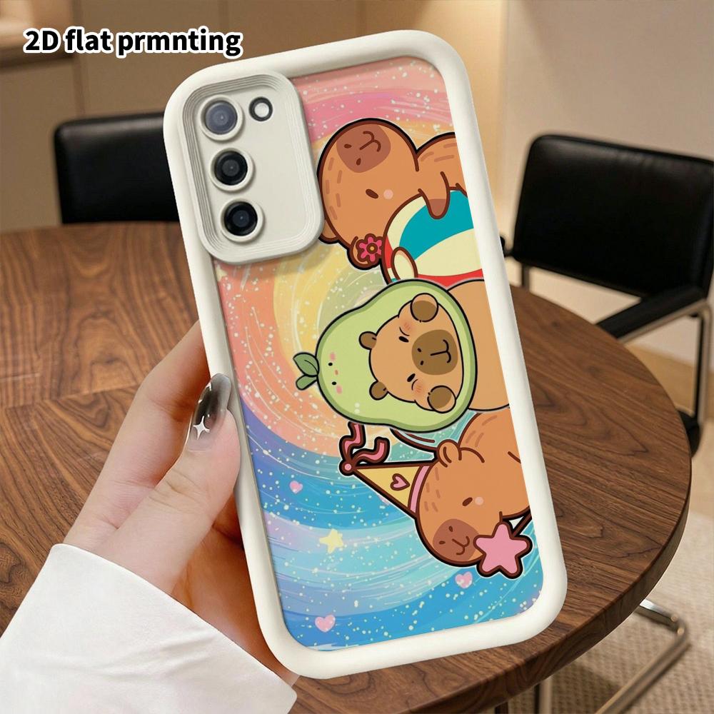 Phone Case: 2D Flat Samsung Galaxy A34 A35 M05 M06 S20 S22 S21 FE Plus 5G Step Protection Case, Rainbow Swirl Capybara, Christmas and Halloween Gift