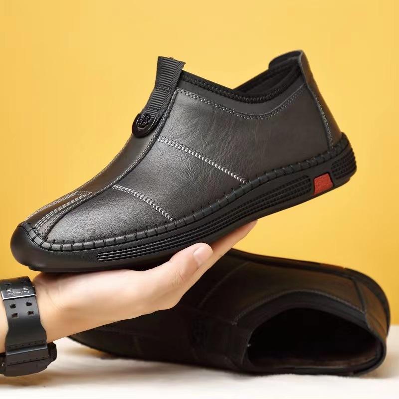 

2025 новые мужские повседневные туфли осенние дышащие кожаные туфли мужские деловые туфли на мягкой подошве из мягкой кожи с одной педалью мужские кожаные туфли 39 чёрный