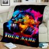 1PC Custom Name Music Vibrant Colors Headphones Flannel Blankets Patterns Throw Blanket All-Season Soft Gift for Couch, Bed, Camping Gifts
