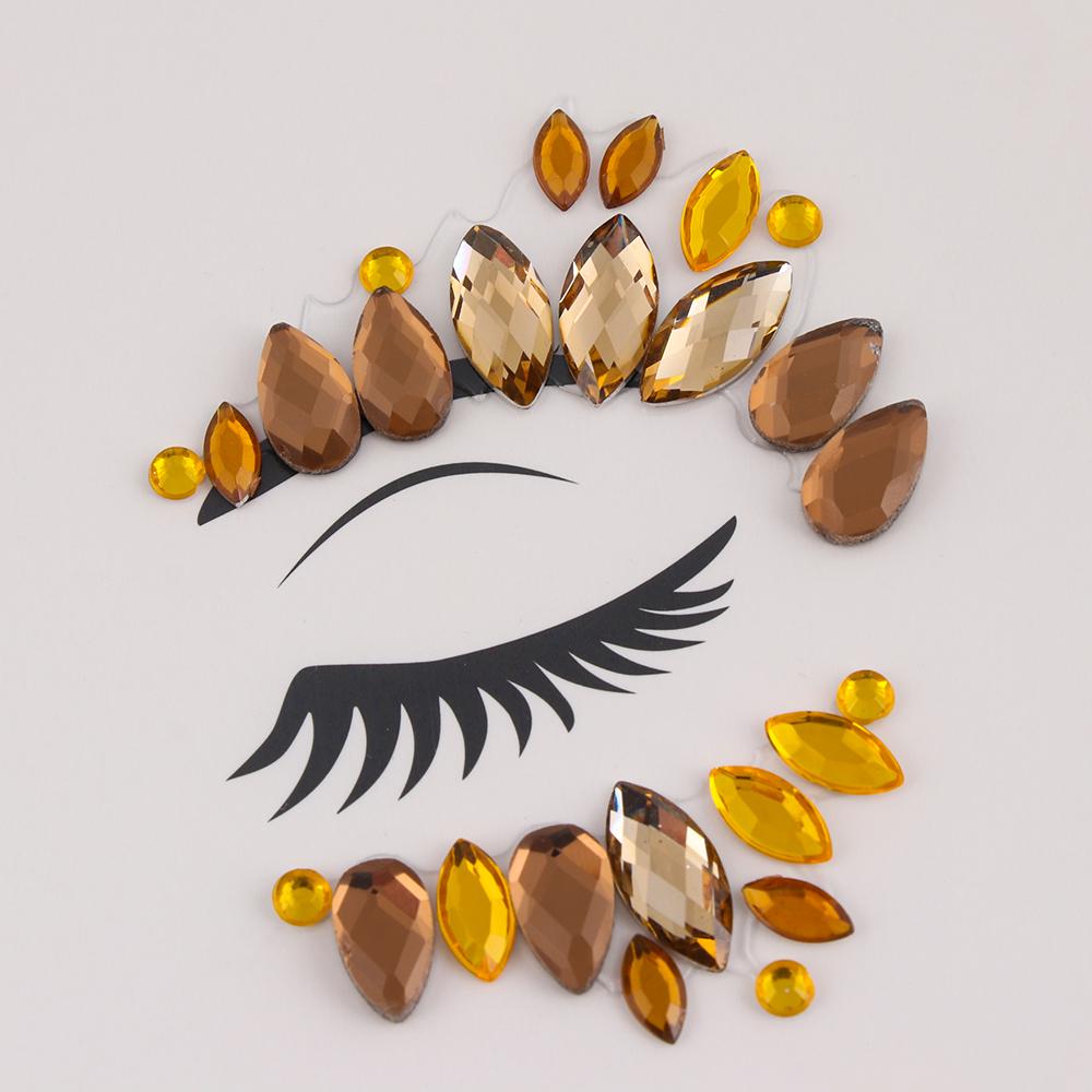 Fashion Colorful 3D Crystal Temporary Tattoo Face Gems Jewels Rhinestone Glitter Adhesive Stickers Festival Body Facial Decor