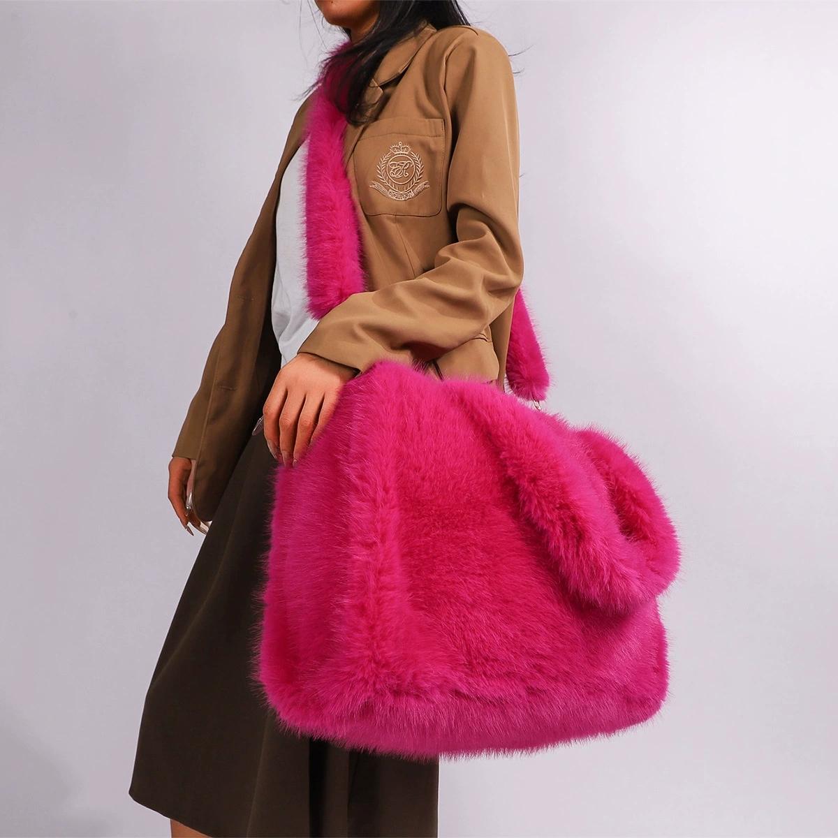 

Winter Fashion Women s Furry Tote Handbags Large Capacity Commuter Ladies Faux Fur Shoulder Bag Soft Plush Female Crossbody Bags