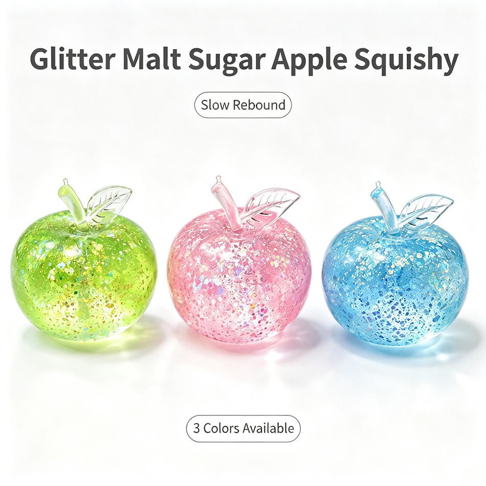 Crystal Glitter Apple Maltose Squishy Slow Rebound Stress Ball Hand Exercise Sensory Fidget Toy Stress Relief Asmr Calming Gift