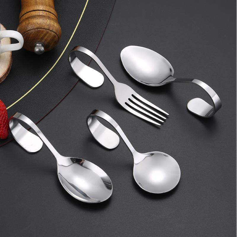 Stainless Steel Service Tableware Curved Handle Spoon Hotel Golden Independent Dining Curved Hotel Supplies Spoon