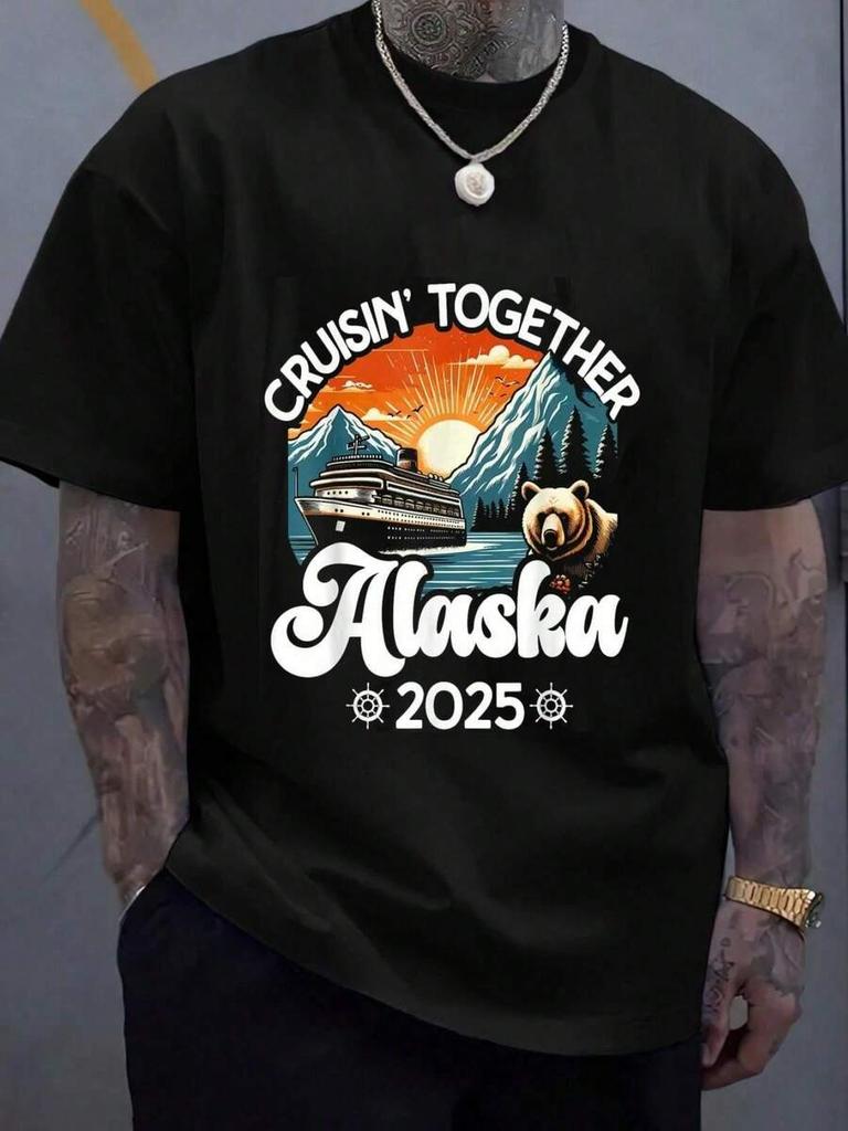 100 Cotton Cruisin Together Alaska 2025 Family Friend Alaska Cruise Tshirt Unisexs Unisexs Graphic Tee Causal Tops Fashion Tshir
