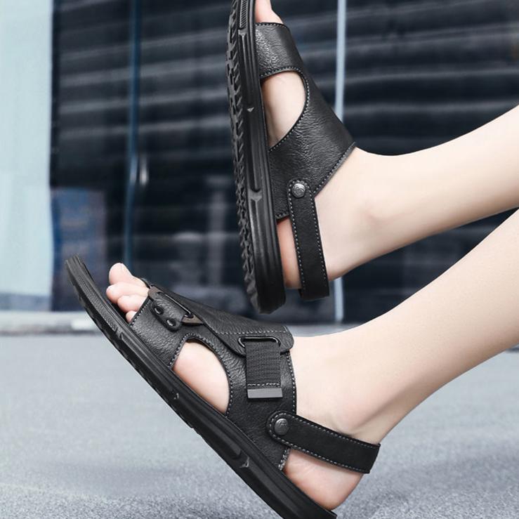 New Summer Men's Sandals Leather Cowhide Thick Sole Non-slip Beach Shoes Casual Soft Sole Dual-purpose Cool Shoes
