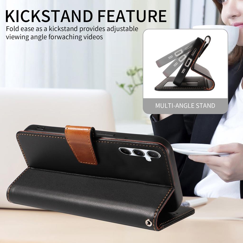 For Samsung Galaxy A25 5G (Global) (161.0 x 76.5 x 8.3mm) Case RFID Blocking PU Leather Wallet Flip Phone Cover with Wrist Strap