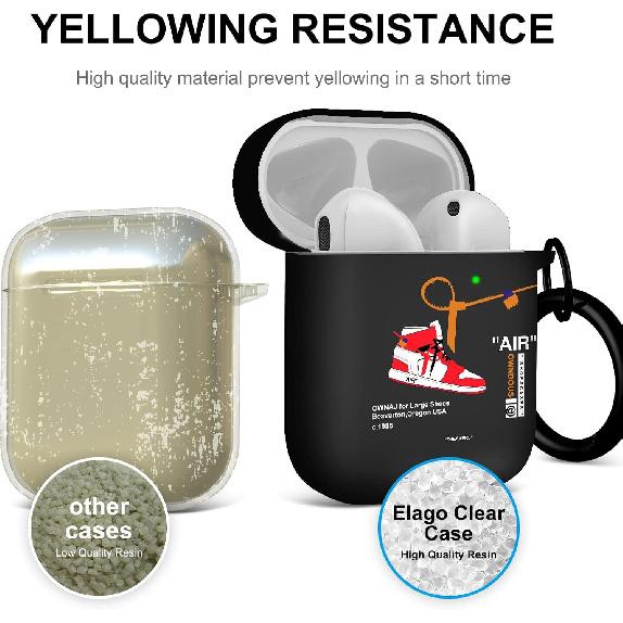 AirPods 1&2 Case Cover with Keychain for Apple AirPods 1st/2nd Generation, Rugged TPU Soft Protective Cover, Black Red