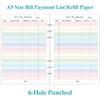 .com : Payment Checklist Refills - 50 Sheets/100 Pages Colorful Monthly Budget Forms for A5 Binder, 6 Hole Punched, 100 gsm White Paper, 5.8" x 8.3"