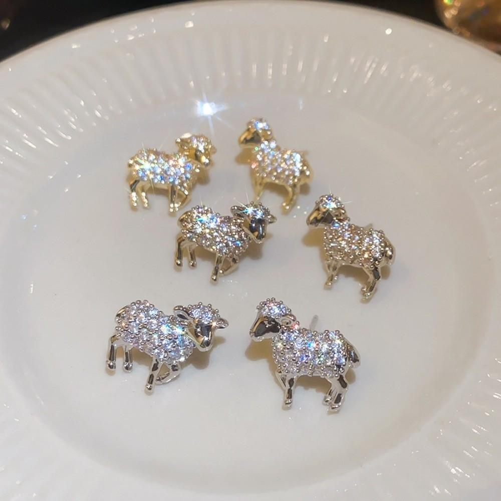 Goat Rhinestone Lamb Stud Earrings Mini Chinese New Year Earrings Jewelry Spring Festival