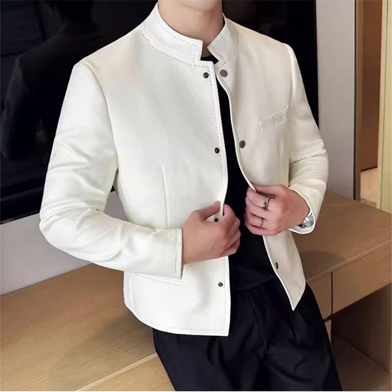 Autumn Winter Chinese Style Blazer Men Fashion Stand Collar  Slim Fit Suit Jacket