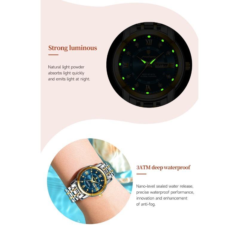 POEDAGAR Casual Women Wristwatch Waterproof Luminous Date Week Quartz Watches Stainless Steel Elegant Dress Ladies Watch