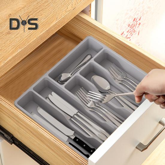 Kitchen Flatware Utensil Holder with Lid 6 Compartments Drawer Countertop Chopstick Spoon Fork Cutter Cutlery Storage Box Covered Organizer Tray