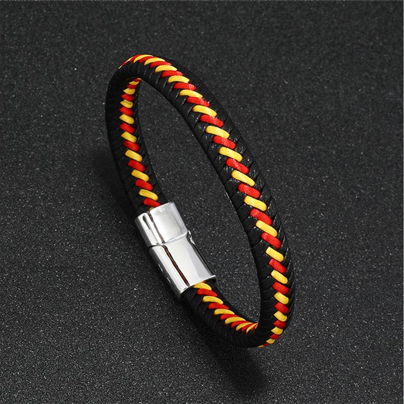 Trendy Leather Braided Bracelet Alloy Magnetic Clasp Bracelets for Men