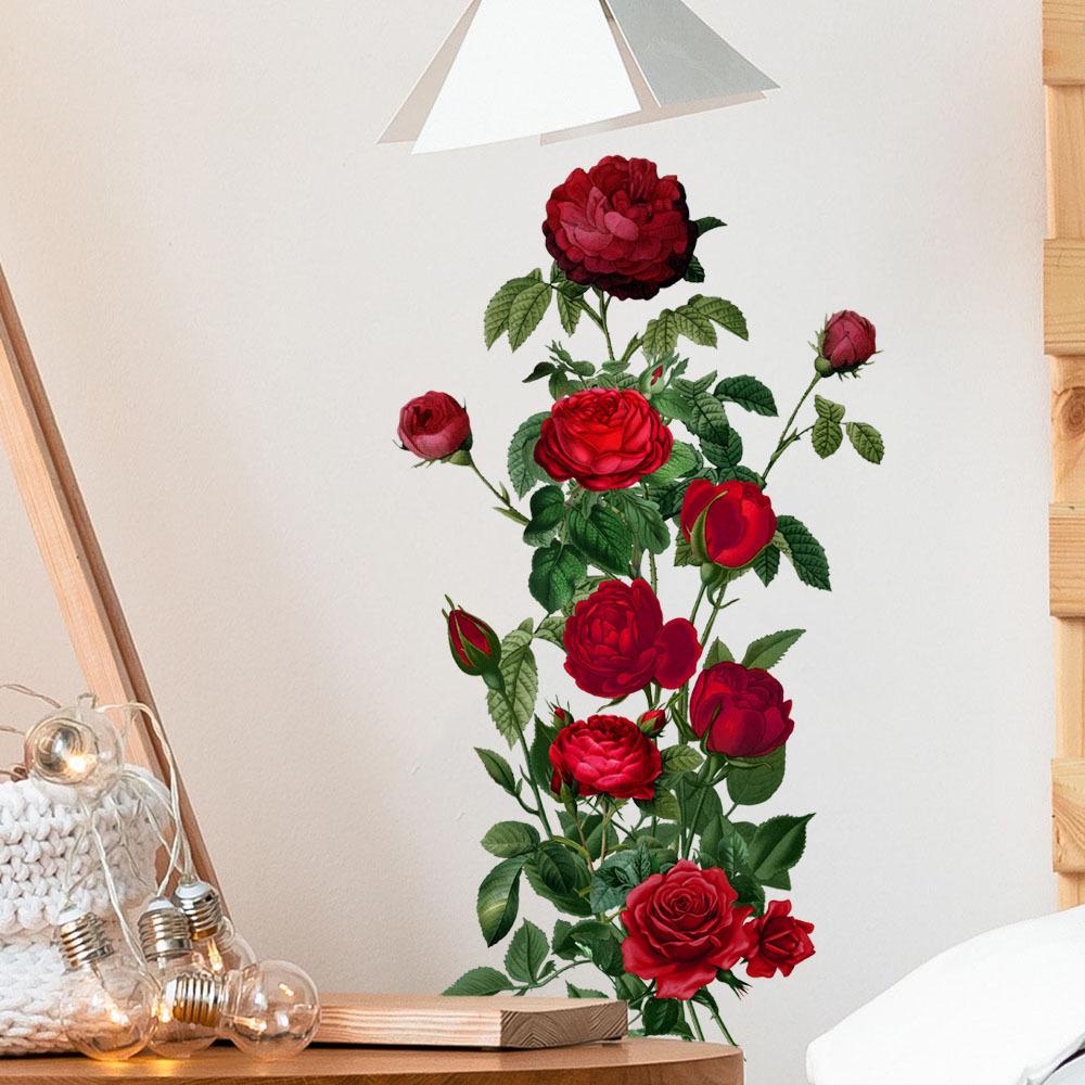 Removable Bright Red Rose Wall Sticker - Decorative for Living Room, Bedroom, or Entrance