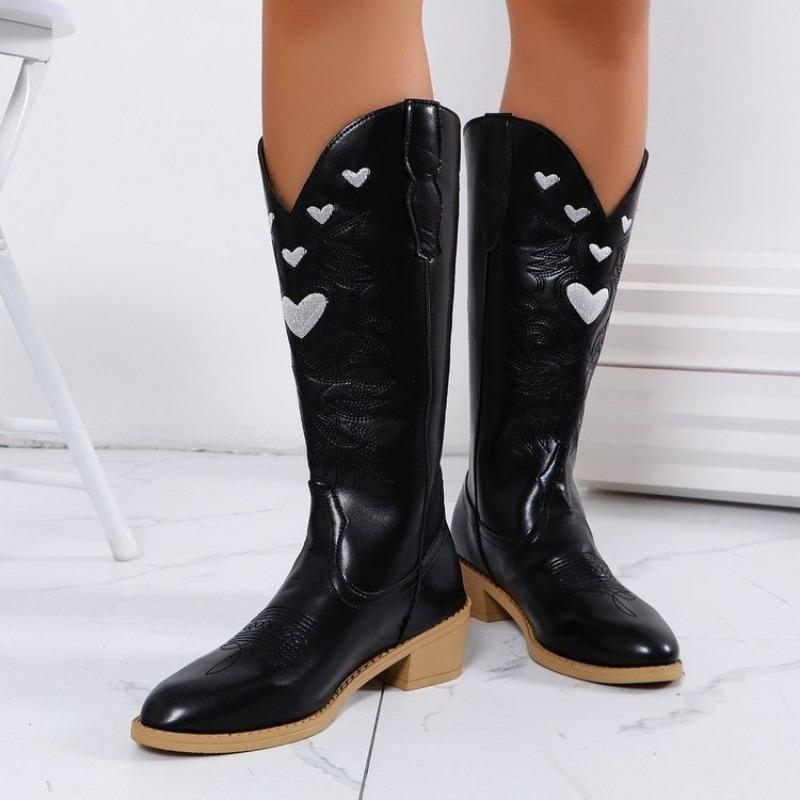 Plus size autumn new mid-core solid color pointed knight boots for women