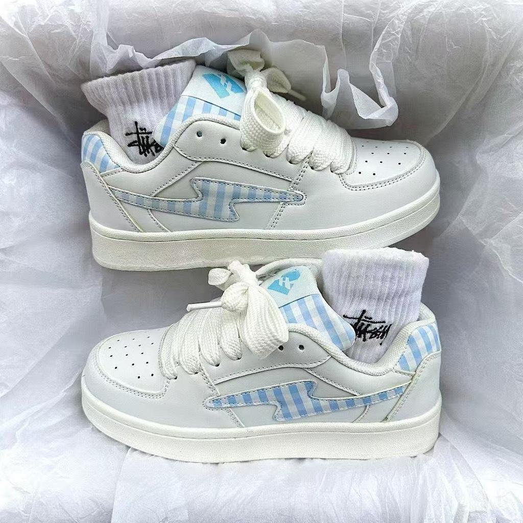 Summer Grid Design Blue Lightning Bread Shoes Original Couple Skateboard Breathable Board Shoes