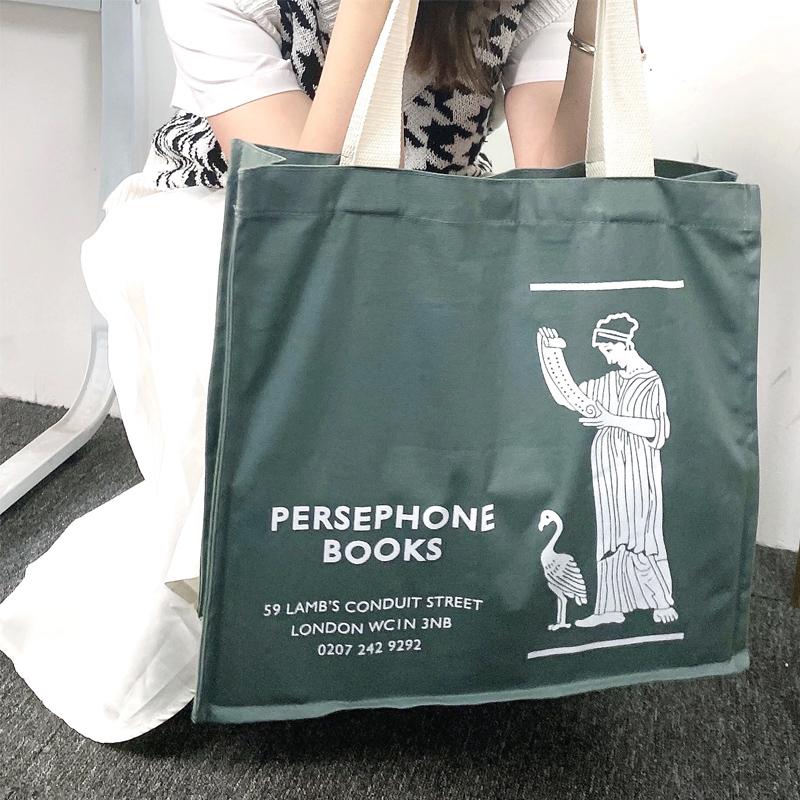Damen Grau Canvas Umhängetasche Persephone Print Tägliche Einkaufstaschen Studenten Buch Tasche Baumwollstoff Handtaschen Große Tragetasche Für Mädchen
