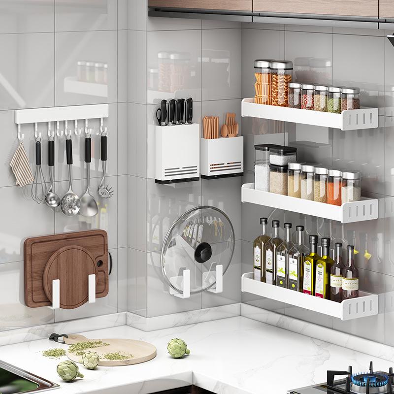 White No-Drill Wall-Mounted Kitchen Spice Rack
