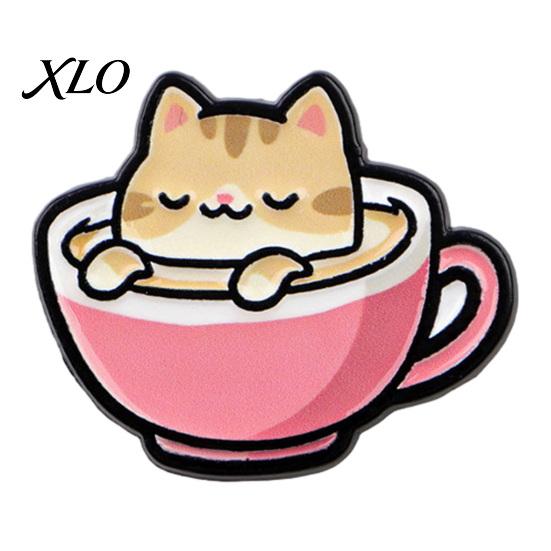 Cartoon Cat Accessory Coffee Cup Brooch, Kitten Enamle Lapel Pin, Animal Zinc Alloy Brooch Theme Badge, Clothing Accessories for Lovers Pin