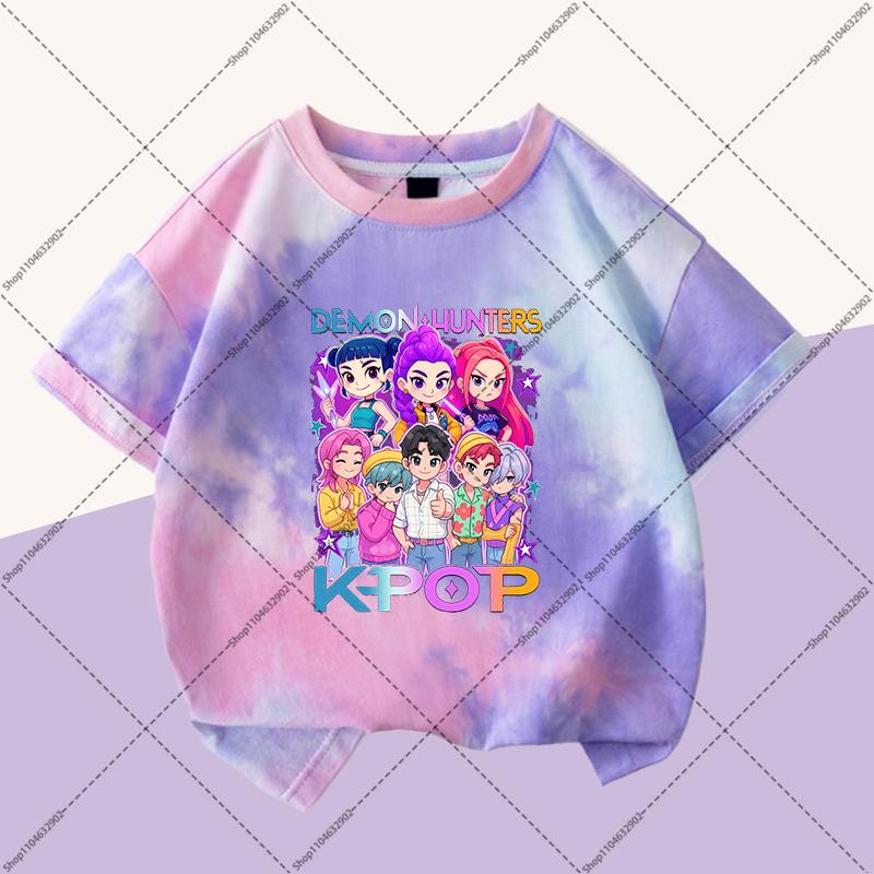 KPop Demon Hunters Boys Girls Fashion T-shirts Kids Cute Clothes Cartoon Anime Graphic Print Children Short Sleeves Party Gifts