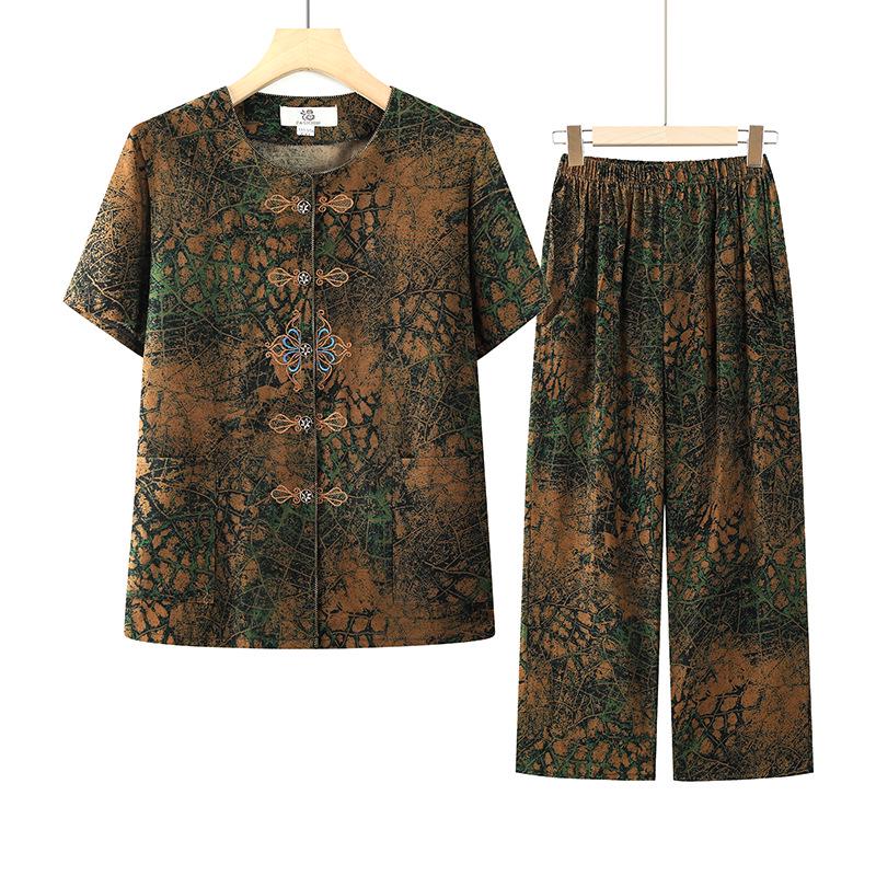 

Grandmother s Summer Cardigan and Short-Sleeve Shirt Set 2XL (100-115 jin) зелёный
