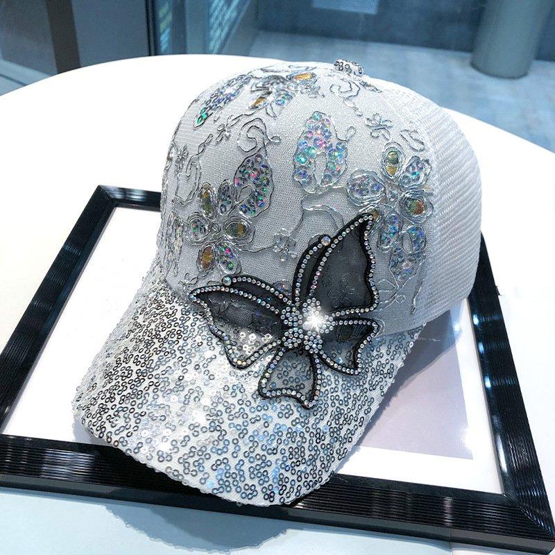Bling Bling Lentejuelas Mariposa Gorra De Béisbol para Mujeres Niñas Verano Transpirable Snapback Gorras Parasol Viseras Sombrero De Sol Sombreros De Protección UV