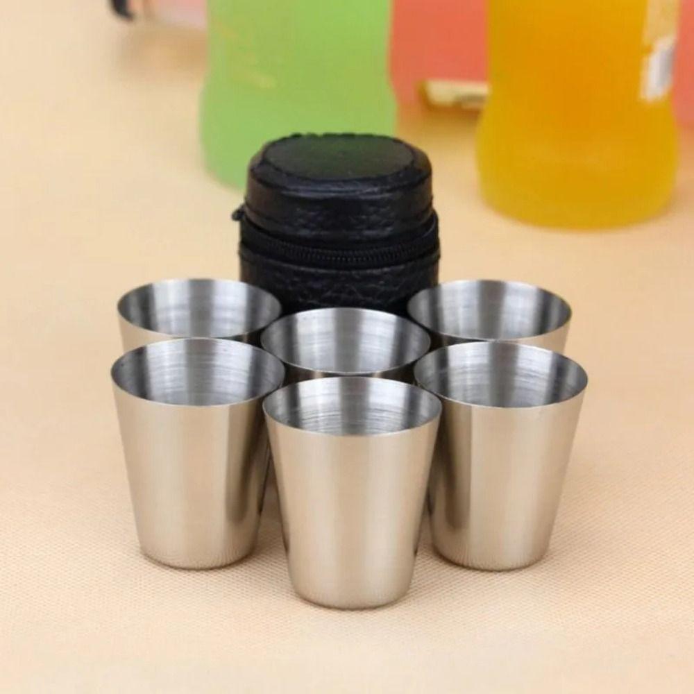 5Pcs/set 30/70ml Mini Set Stainless Steel Cups With Case Drinkware Portable Wine Glass  for Whisky