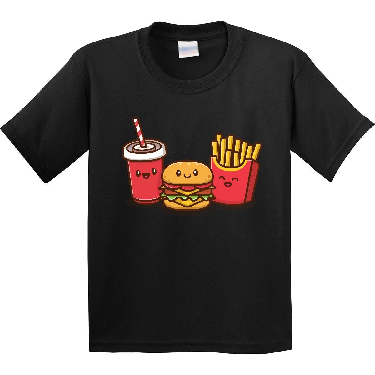

Inktastic Cute Fast Food Friends Burger Fries Soda Youth kids boys T-Shirt Kawaii Smiling 100