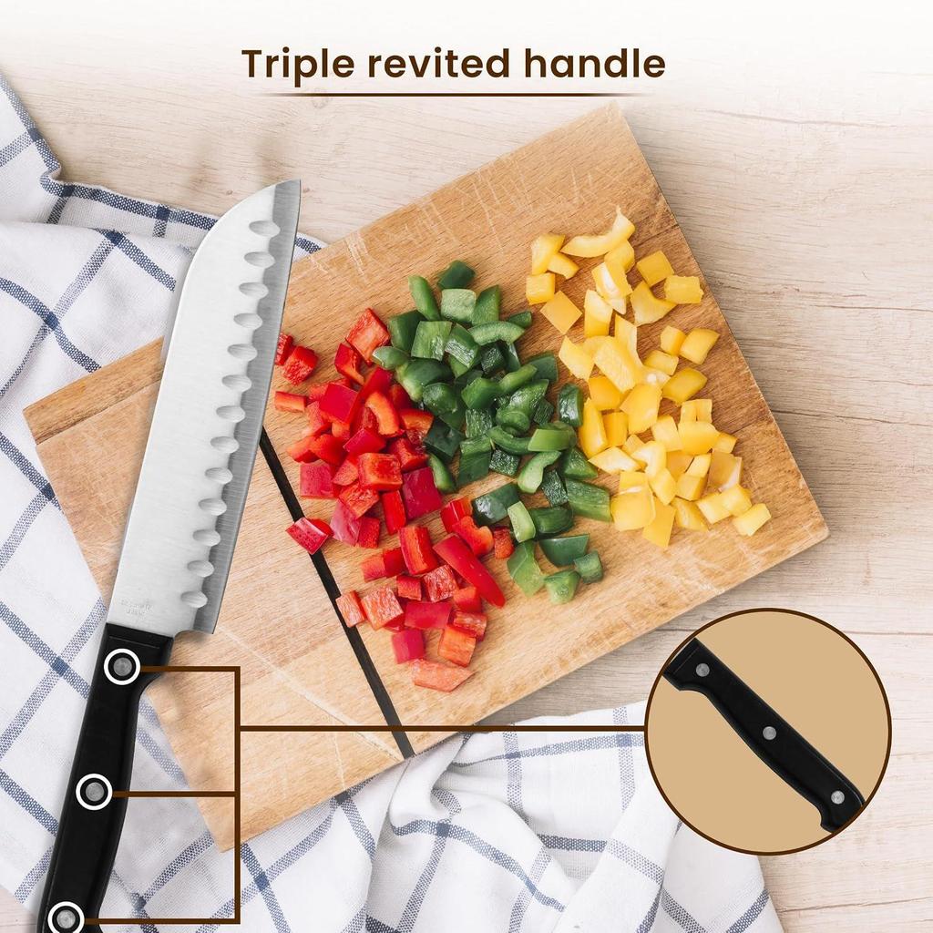 Galaxy 6-Piece Kitchen Knife Set with Wooden Case, High Carbon Stainless Steel, Silver